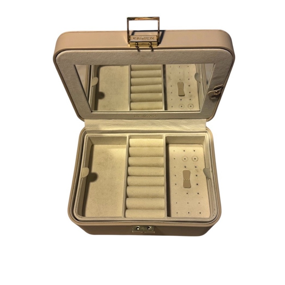 Kamier 2-Tier Beige Jewelry Box with Mirror